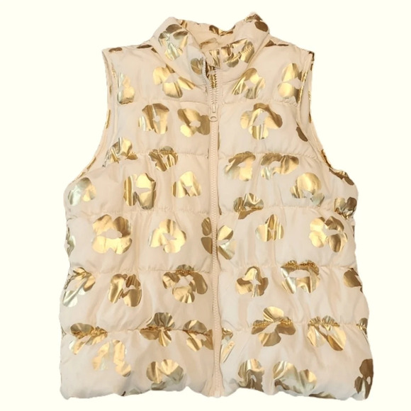 Crazy 8 Gold Foil Cream Leopard Puffer Vest Kids Size Largw 10/12 - Picture 7 of 11